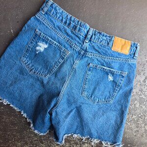 Zara Distressed High Rise Denim Shorts Size 8 Frayed Hem Coastal Cowgirl